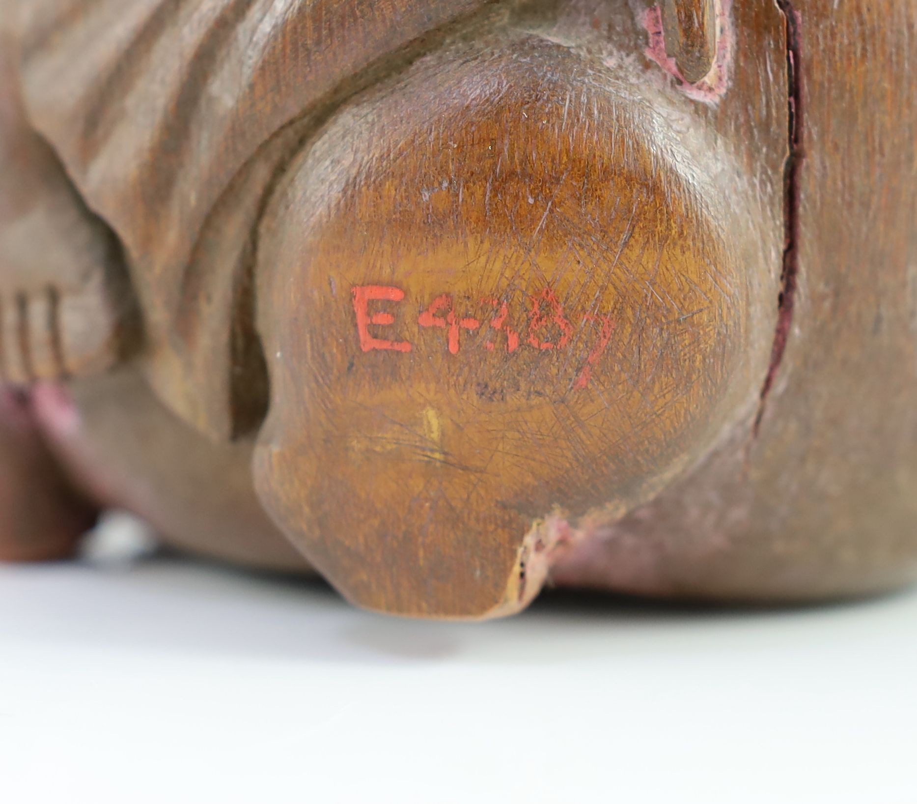 A Chinese bamboo group of Liu Hai and his three legged toad, 19th century, 22cm high, splits and and staining